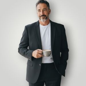 Jos A Bank Mens 48R Sport Coat Black 100% Wool Blazer Tailored Fit Travelers